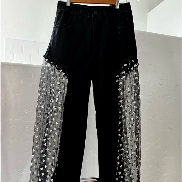 Black jeans with sheer side panels - Picture 1 of 14